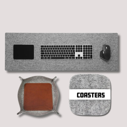 Tierno Combo of 3 Pack (1 Felt Desk Pad, 1 Felt Tray, 4 Felt Coster) Plain Desk Pad Protector Waterproof PU Desk Mat, 1 Felt Tray,Felt Coaster Set of 4 (Light Gray Colored)
