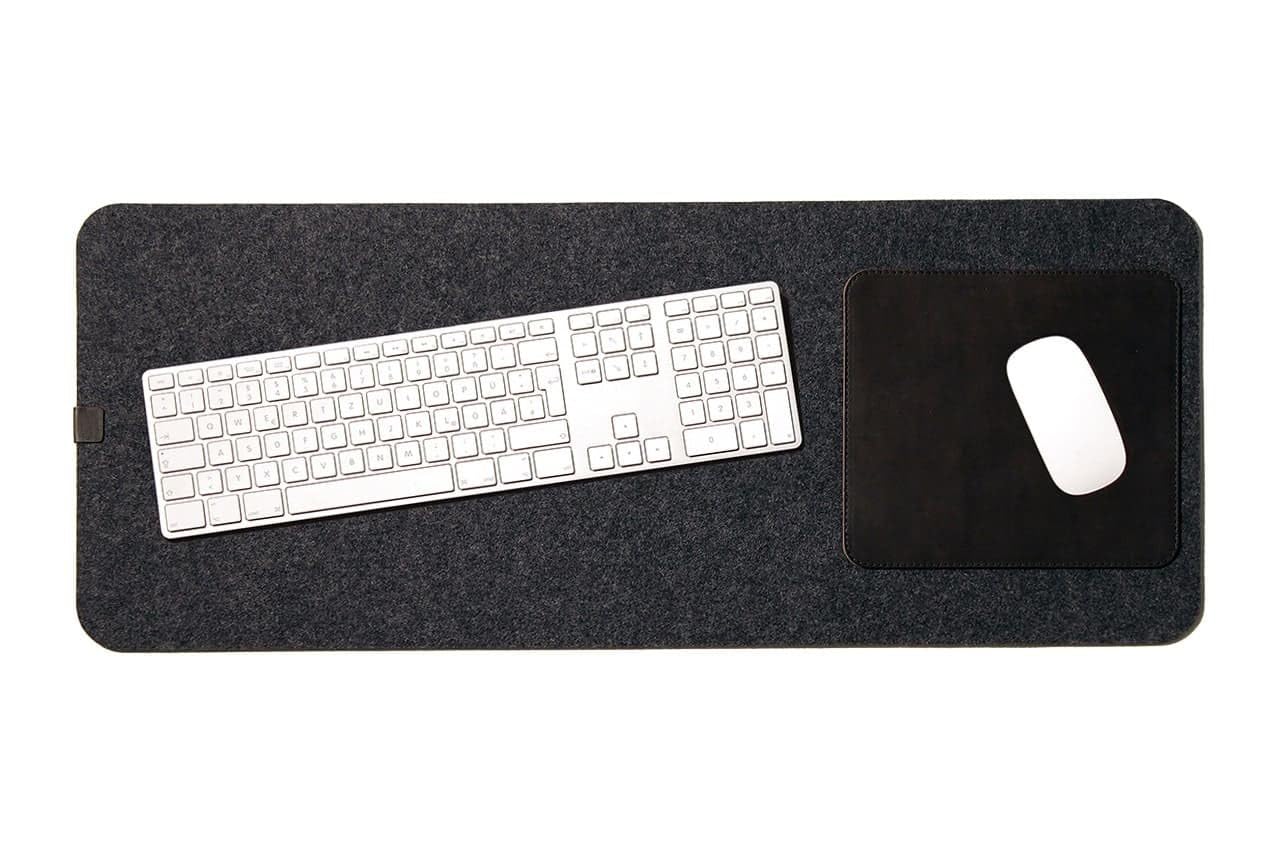 TIERNO Large Desk Mat Mouse Mat 74 x 30 cm Made of Merino Felt and Natural Leather for Left-Handed and Right-Handed Users - Anthracite